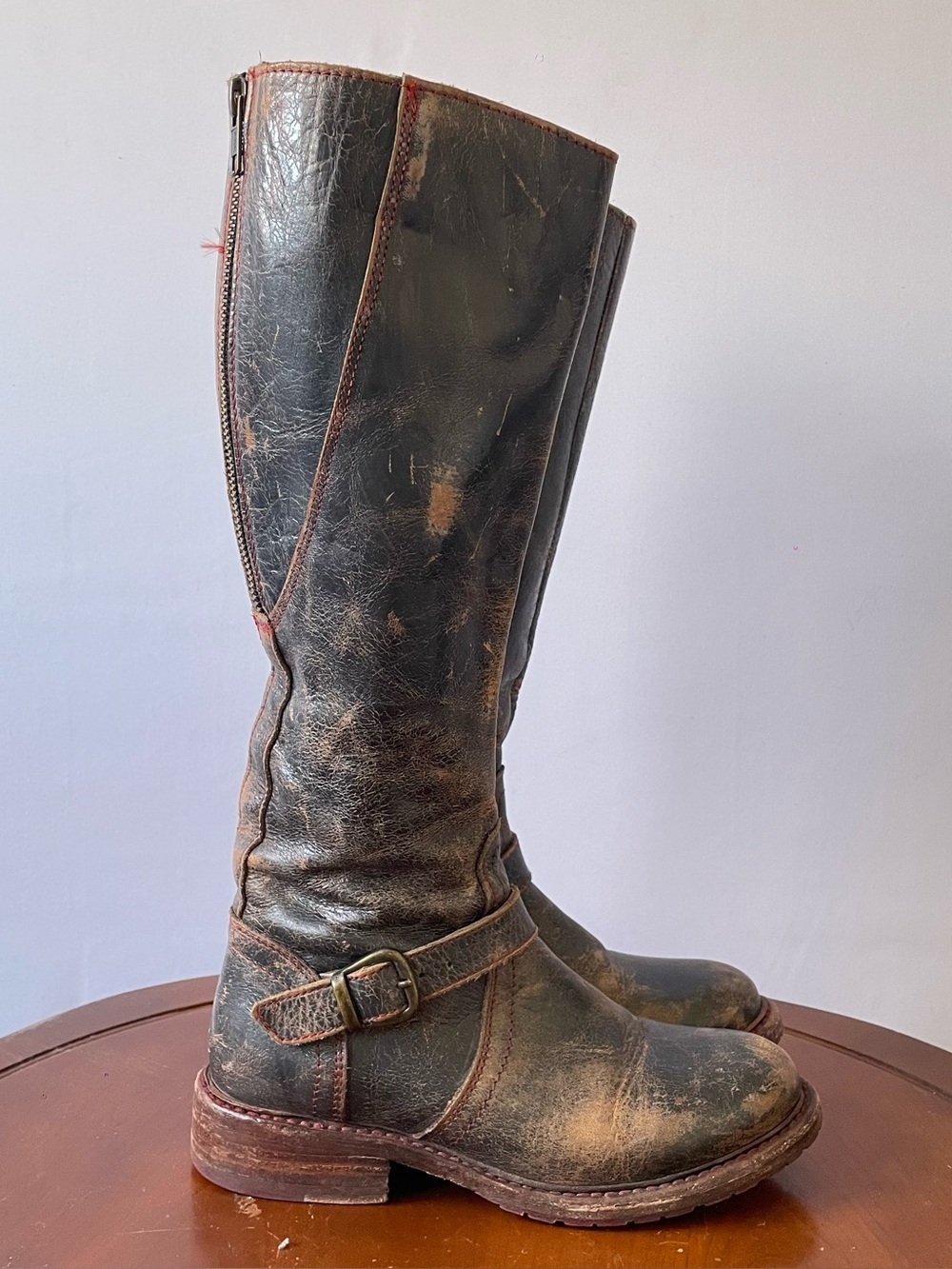Bed Stu Women’s Glaye tall distressed leather riding boots | US 6.5